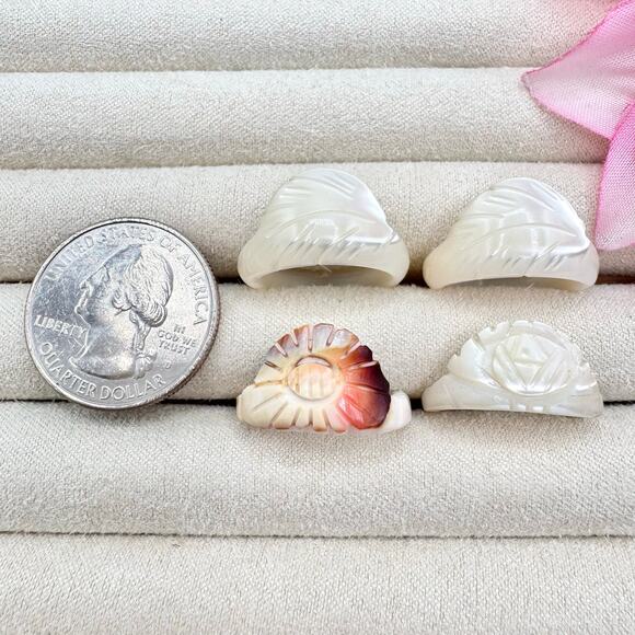 Carved Mother Of Pearl MOP Ring Lot Beachy Tropical Vacation Beach Wedding 4 Pcs - Picture 2 of 13